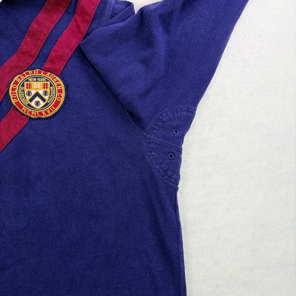 VTG Polo Ralph Lauren Custom Fit Rugby Shirt XL Navy Blue Burgundy Elbow Patch